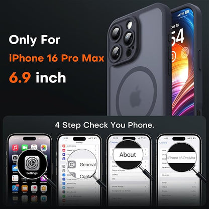 TOCOL for iPhone 16 Pro Max Case, Compatible with Magsafe, Full Camera Protection, Drop Protection, Magnetic Translucent Matte Back Bumper Phone Case for 16 Pro Max 6.9-Inch (Black)