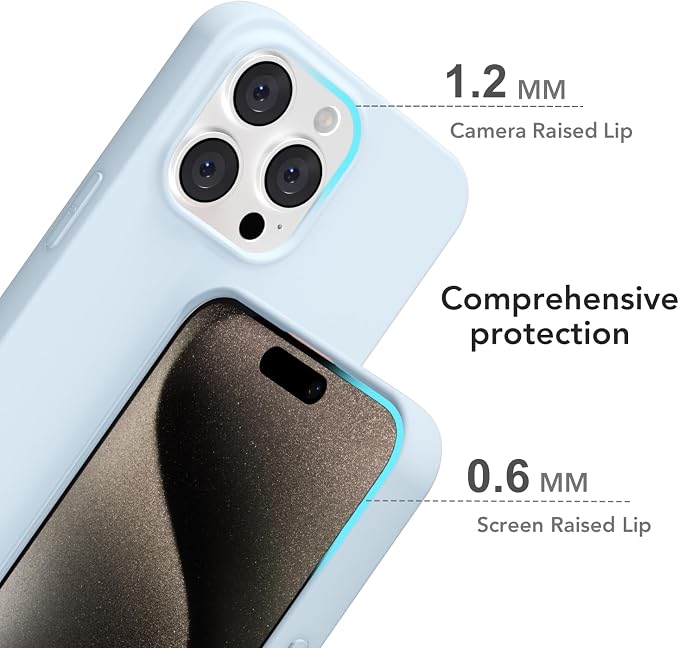 for iPhone 15 Pro Max Case Silicone Compatible with Magsafe Case, Ultra Slim Thin Magnetic Phone Cases Mag Safe, Cute Soft Rubber Gel Matte Plain Wireless Charging Cover for Women, Light Blue