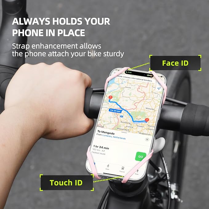 Bike Phone Mount for Handlebar – Scratch-Free Silicone Holder with Anti-Slip Grip, Universal Cycling Phone Stand Compatible with iPhone/Samsung (4.0"-7.2"),Horizontal & Vertical Installation
