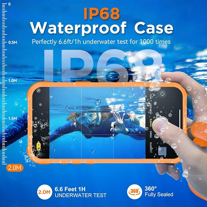 WIFORT for iPhone 17 Pro Waterproof Case, [Fit for Magsafe] with Sapphire Lens & Screen Protector, IP68 Full Body 15FT Military Shockproof, Magnetic Frosted Phone Cover with Lanyard, 6.3" Orange