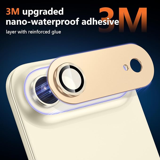 for iPhone 17 Air Camera Lens Protector, [Military Grade Shatterproof] [Strong Adsorption] [Case Friendly] Full Coverage Metal Aluminum Alloy 9H Tempered Glass Camera Screen Cover, Gold