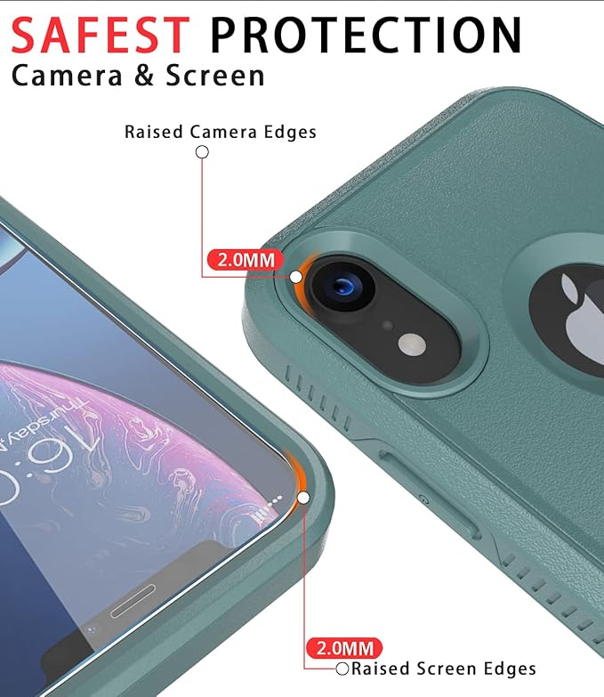 Diverbox for iPhone XR Case [Tempered Glass Screen Protector] [Shockproof] [Dropproof] Heavy Duty Protection Phone Case Cover for Apple iPhone XR (Pine Green)