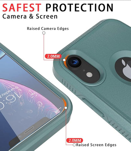 Diverbox for iPhone XR Case [Tempered Glass Screen Protector] [Shockproof] [Dropproof] Heavy Duty Protection Phone Case Cover for Apple iPhone XR (Pine Green)