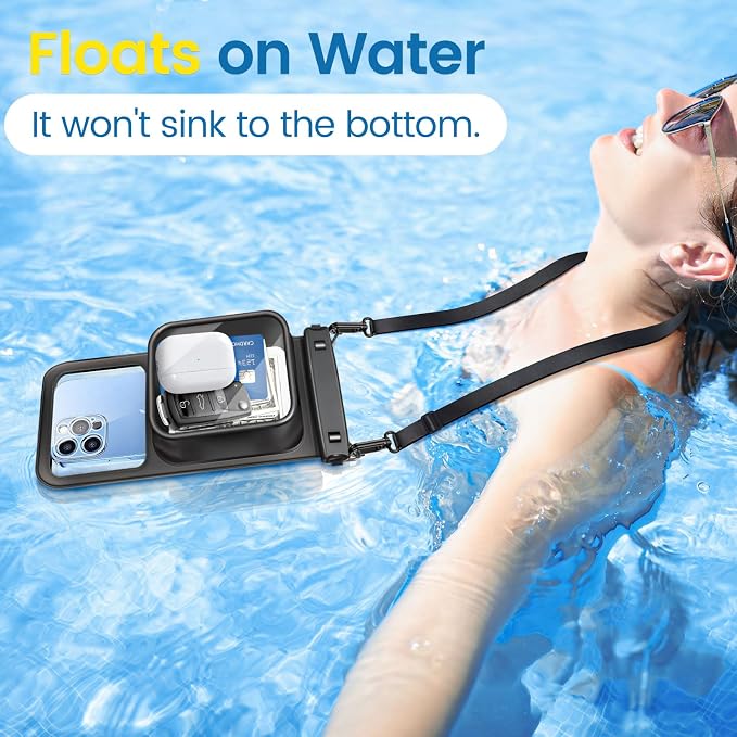 Niveaya [Floatable Floating Waterproof Phone Pouch 2 Pack-Up to 8.5", Large Space Adjustable Neck Lanyard Waterproof Phone Case, Phone Dry Bags for Vacation Beach Pool Kayak Cruise Travel Essentials