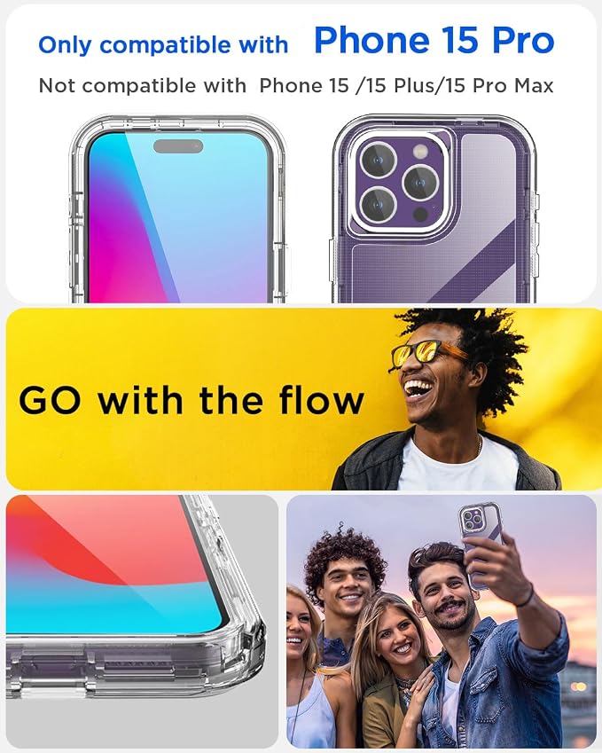 AICase Clear Case Compatible with iphone 15 Pro,Heavy Duty Durable 3-Layer [Not Yellowing][Military Grade Drop Protection]Shockproof/DropProof Protective Cover Compatible with iphone 15 Pro 6.1" 2023