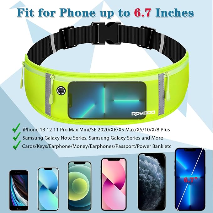 Running Belt for Women Running Fanny Pack, Flip Belt Waist Pack for Men Large Capacity Waterproof Bounce Free Runner Belt Phone Holder for Running iPhone Samsung Gym Cycling Outdoor Sport Green