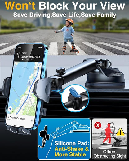 YRU True Military-Grade [360° Rotation Suction] 2026 Ultimate Car Phone Holder Mount【90+LBS Safest Strongest & Patent Certs】Dashboard Windshield Vent for iPhone 17 16 Pro Max Video Dash Mounting Kits
