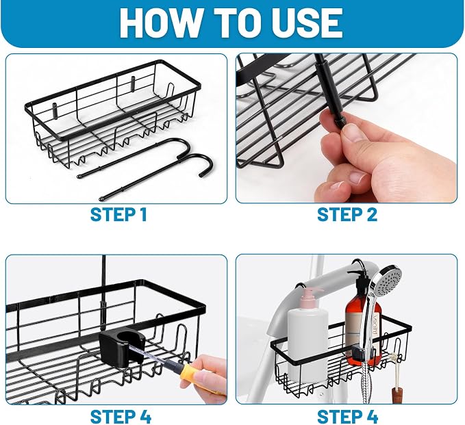 2-In-1hanging shower chair caddy : Holder Organizer Rustproof Shower Chair Accessories for tub bath room with arms chair storage basket shelf fit Seniors Elderly Disabled Patient Pregnant (Black)