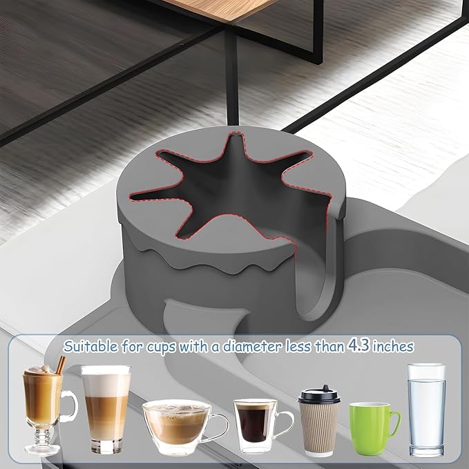 Silicone Couch Cup Holder, Anti-Spill Couch Arm Tray with Side Pockets, Sofa Armrest Tray, Couch Caddy for Drinks, Coffee, Snacks, Cellphone, Remote, Headphones, Glasses(Gray)