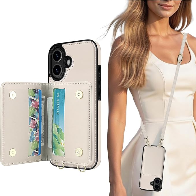 LOHASIC for iPhone 17 Wallet Case for Women, RFID Blocking iPhone 17 Case Wallet Crossbody, 4 Card Slots & 2 Cash Pockets Vegan Leather Case Card Holder for iPhone 17 (6.3 Inch, 2025), Ivory White