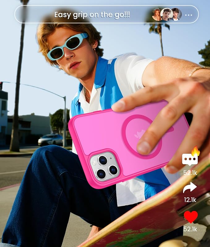 FNTCASE for iPhone 11 Pro Case: [Compatible with Magsafe] Translucent Matte Magnetic Phone Cover - Military Grade Drop Protection Shockproof Protective for iPhone 11Pro 2019 Cases - Hot Pink