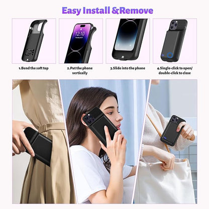 Battery Case for iPhone 14 Pro Max/13 Pro Max/12Pro Max/14 Plus (6.7 inch) [2026 Upgraded] 13800mAh Portable Extended Charging Case Charger Battery Pack with Tempered Glass Screen Protector-Black