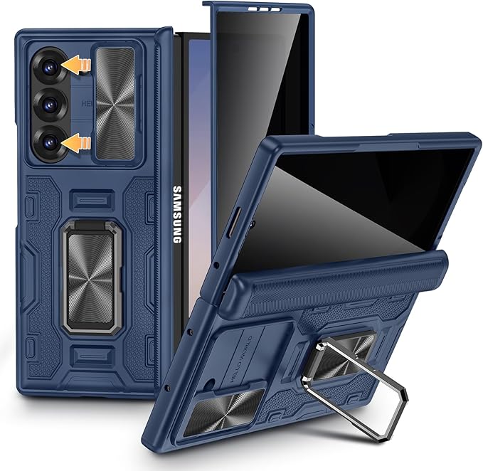 VEGO for Galaxy Z Fold 6 Case, with Built-in Privacy Screen Protector | Adjustable Magnetic Kickstand & Slide Camera Cover Full Body Drop Protection Case for Samsung Galaxy Z Fold 6 5G 2024-Blue