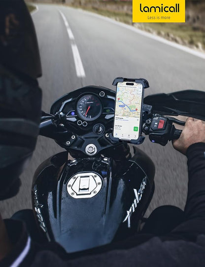 Lamicall Motorcycle Phone Mount Holder - [Dual Vibration Dampener] [Upgrade Handlebar Clip] Motorcycle Cell Phone Holder, Bike Phone Mount, Fit iPhone 16/15/14/13 Pro Max, 4.7-6.7" Phones, Blue