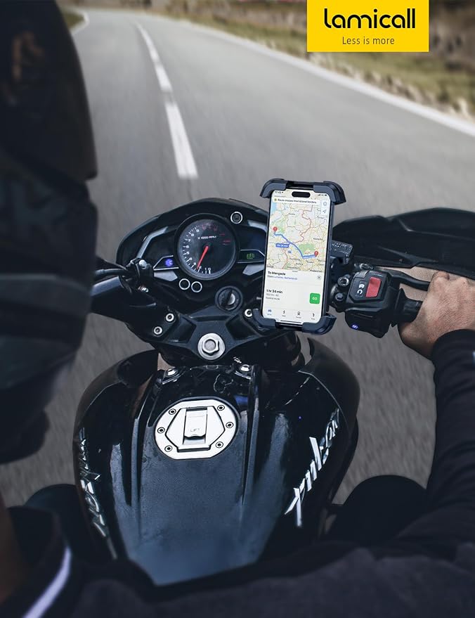 Lamicall Motorcycle Phone Mount Holder - [Dual Vibration Dampener] [Upgrade Handlebar Clip] Motorcycle Cell Phone Holder, Bike Phone Mount, for iPhone 16/15/14/13 Pro Max, 4.7-6.7" Phones. Red