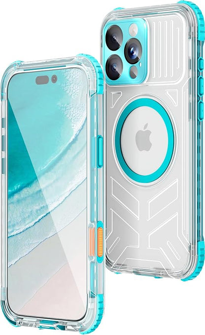 WIFORT for iPhone 16 Pro Waterproof Case, [IP68 Underwater] [Blue Light Filter Lens] [15FT Military Shockproof], Fit for Magsafe Full Body Magnetic Frosted Phone Case with Lanyard, 6.3" Teal