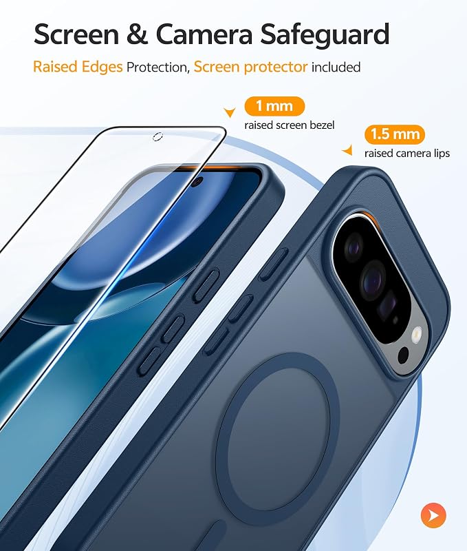 FNTCASE for Google Pixel 10 Pro XL Case: for Pixel 9 Pro XL Case [Fit for Magsafe] Translucent Matte [with Screen Protector] Military Grade Shockproof Protective Magnetic Phone Cover (6.8inch - Blue)