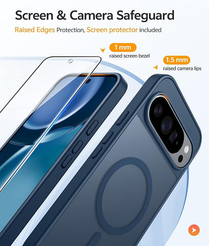 FNTCASE for Google Pixel 10 Pro XL Case: for Pixel 9 Pro XL Case [Fit for Magsafe] Translucent Matte [with Screen Protector] Military Grade Shockproof Protective Magnetic Phone Cover (6.8inch - Blue)