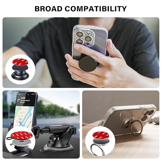APPS2Car 3M Adhesive Pads-2pcs 70mm Round & 6pcs 35mm (1.38 inches) Round, 70mm Dashboard Pad Mounting Disk for Car Suction Cup, 1.38" VHB Sticky Tape for Phone Collapsible Grip & Stand