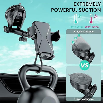 360° Adjustable Car Phone Holder Universal Hands-Free Mount for iPhone & Android, 3 in 1 Windshield Air Vent Dashboard Hands-Free Car Mount for iPhone Android Smartphone