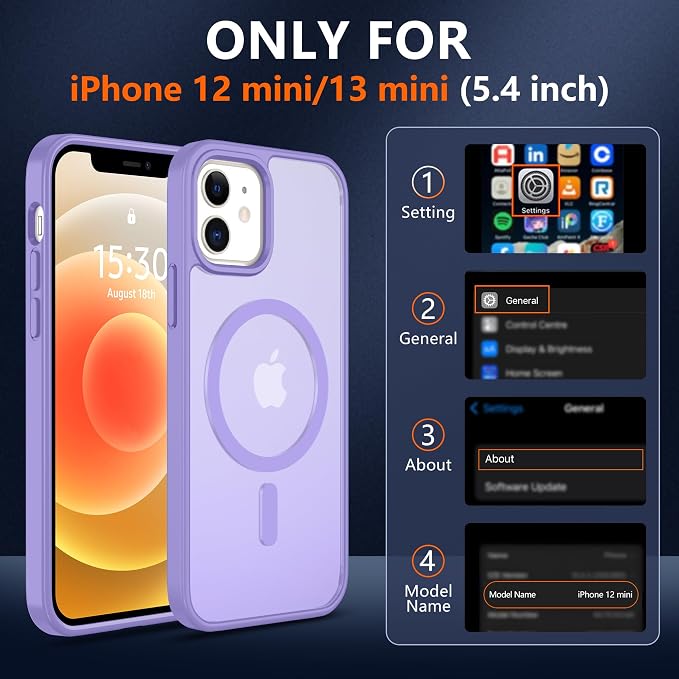 For iPhone 12 mini Case & 13 mini Case [Compatible with Magsafe] Translucent Matte Magnetic Case,SlimThin Shockproof Military Grade Drop Protection Cover for 12 mini/13 mini-purple