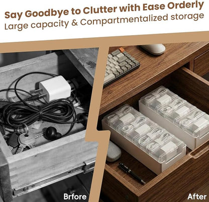 8 Individual Cable Organizer Boxes With Base, Cord Storage Organizer With Labels And Cable Straps For Charging Cables, Adapters, Earphones (8 pcs Individual Cable, 4 Pack)
