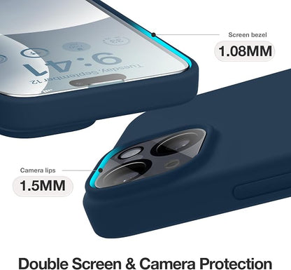 GONEZ Magnetic for iPhone 14 Case, Compatible with Magsafe, with Screen Protector + Camera Protector, Anti-Scratch Microfiber Lining, Liquid Silicone Shockproof Protective Phone Case, Dark Blue