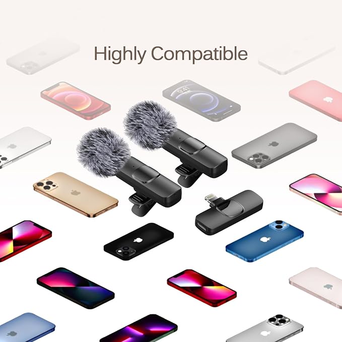 Professional Wireless Lavalier Lapel Microphone for iPhone, Mini Video Recording Mic for Interview Video Podcast Vlog YouTube & Livestream, Noise Reduction, Plug & Play (Lightning Port)