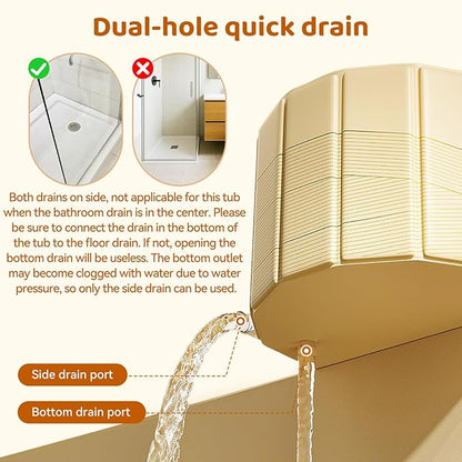 Portable Foldable Bathtub, Freestanding Bathtub No Installation, Bathroom SPA Soaking Bath Tub, Shower Stall Collapsible Hot & Ice Bath for Indoor Outdoor (Beige, ‎47.2"L x 21.6"W x 19.6"H)