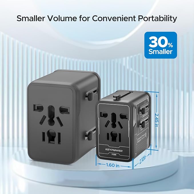 Universal Travel Adapter 30W, 4-Port Power Adapter with 2 USB-C, 1 USB-A | All-in-One Plug Adpater, Works in 200+ Countries, Not a Voltage Converter, Travel Essentials.