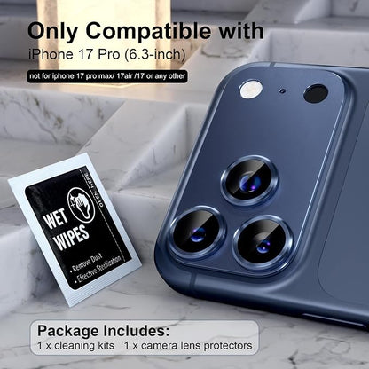 Choiche Compatible for iPhone 17 Pro Camera Lens Protector, Strong Adsorption Camera Cover with 9H Tempered Glass Lens Screen Protector Metal Ring Decoration Accessories 6.3-inch (Blue)