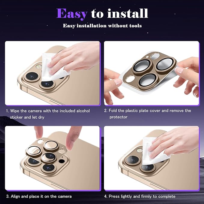 Camera Lens Protector for iPhone 16 Pro/iPhone 16 Pro Max Camera Lens Protector [Strong Adsorption] [Not Easy to Break] Metal Tempered Glass Rear Camera Screen Cover - Titanium Brown