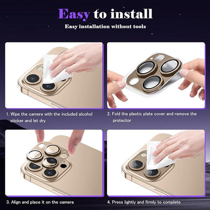 Camera Lens Protector for iPhone 16 Pro/iPhone 16 Pro Max Camera Lens Protector [Strong Adsorption] [Not Easy to Break] Metal Tempered Glass Rear Camera Screen Cover - Titanium Brown