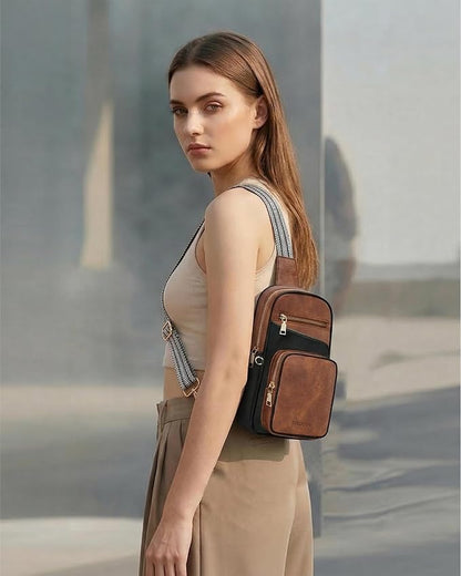 Anti Theft Crossbody Bags for Women,RFID Sling Bag Travel Purse,Vegan Leather Cross Body Purses Chest Bag for Travel(Black+Brown) | Multi-Pocket, Structured bag, Any Occasion