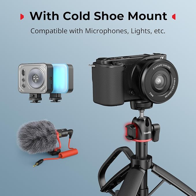 SMALLRIG Small Camera Tripod Selfie Stick, Extendable 8"-15" Mini Handheld Carabiner Tripod with Mantis Hook, 360° Ball Head, Cold Shoe Mount, 1/4"-20 Screw for DSLR, Adapter for DJI, for GoPro - 5285
