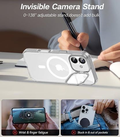 [Upgraded Full Camera Protection] for iPhone 17 Case with Camera Cover Stand [Fit for MagSafe][10FT Mil-Grade Protection] Transparent Magnetic iPhone 17 Phone Case, Clear