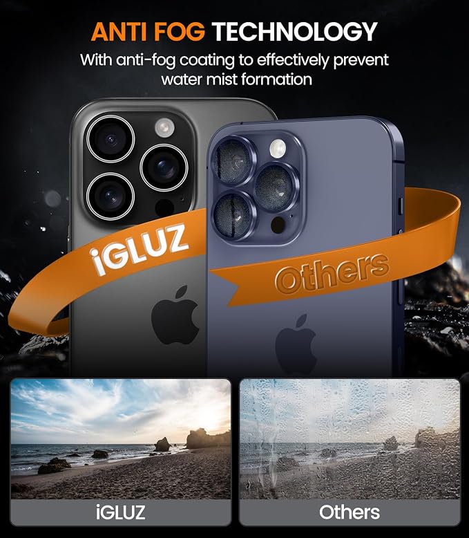 iGluz 2 Pack 9H Tempered Glass Camera Lens Protector for iPhone 15 Pro/15 Pro Max - 1-Step Installation Tray, Anti-Reflection, Scratch & Shatterproof, Black Titanium