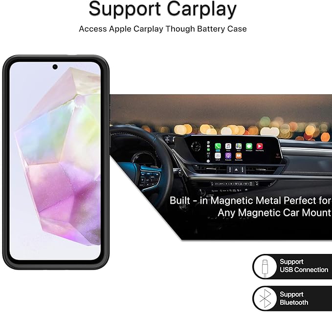 Battery Case for Galaxy A55/A35,[12000mAh] Large Capacity Portable Protective Fast Charging Case Battery Case Compatible with Galaxy A55,Galaxy A35 (6.6 inch) Wireless Charging Case with Carplay-Black