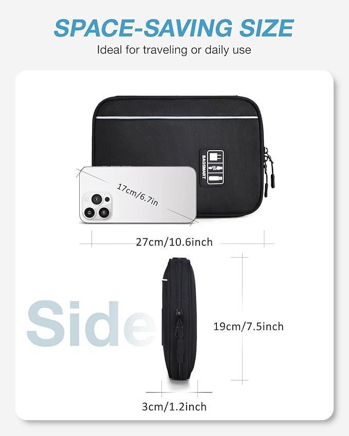 BAGSMART Large Electronic Organizer Travel Case for Tech Accessories, Black | Tech Accessories, Cord Storage, For Phone, Power Bank, SD Card, Cables