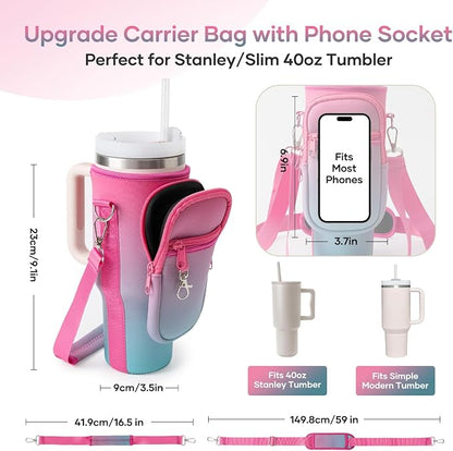 linmaya Water Bottle Carrier Bag for Stanley Cup 40/30oz with Phone Holder Pockets,Neoprene Water Bottle Cross-body Bag with Adjustable Shoulder & Hand Strap Stanley Cup Accessories
