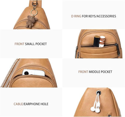 Leresas Sling Bag for Women Cross Body Purse Fanny Pack Sling Backpack Vegan Leather Over Shoulder Crossbody Handbag Travel Gifts Tan