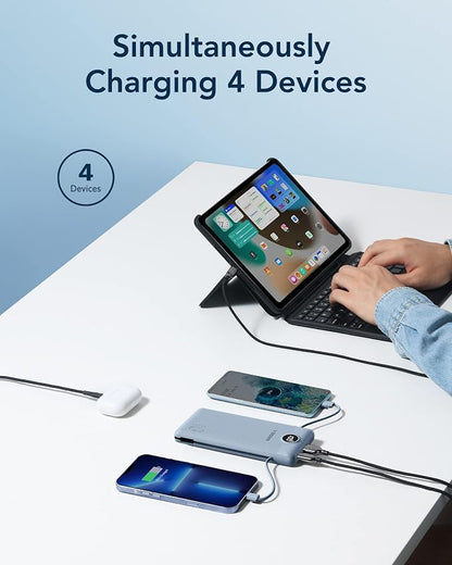 VEGER Portable Charger with Built-in AC Plug and Cables, All in One 10000mAh Ultra Slim Power Bank Travel Essentials, Fast Charging Battery Pack Compatible with iPhone, Samsung, Android (Blue)