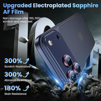 Uyiton for iPhone 17 Pro Max Camera Lens Protector - [Unique Typography + Phone Lens Red Circle Design] Metal Tempered Glass Camera Cover, Deep Blue + Red