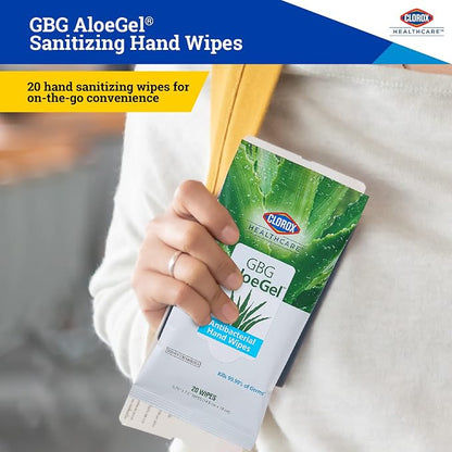Clorox Healthcare GBG AloeGel Hand Sanitizer Wipes - Bleach-Free Hand Sanitizing Wipes for Hands in Resealable Pouch - Disinfecting Sanitizer Solution for School Supplies & Office Use, 20 Count