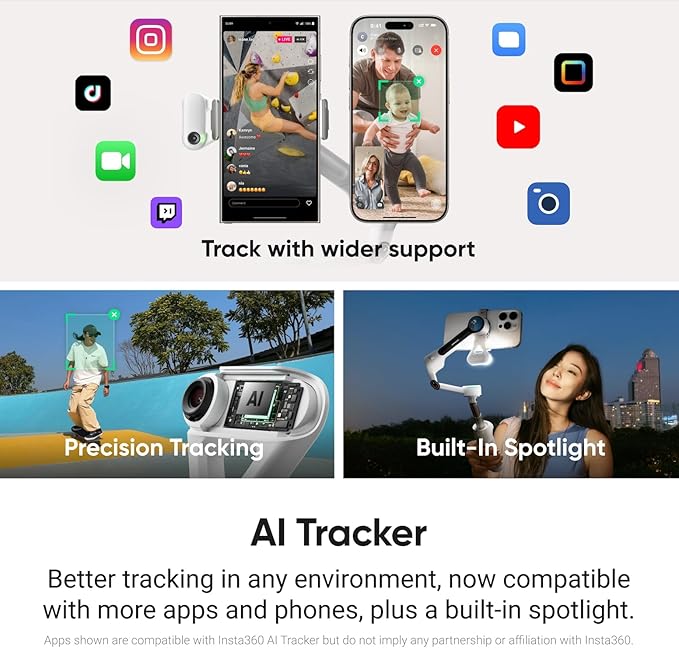 Insta360 Flow 2 Plus AI Tracker Bundle White - Foldable Phone Gimbal, AI Tracking with Any App, Multi-Person Tracking, Built-in Tripod/Selfie Stick, Remote Control, Smartphone Stabilizer, Travel