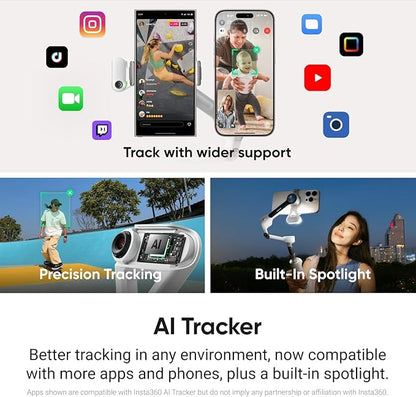Insta360 Flow 2 Plus AI Tracker Bundle White - Foldable Phone Gimbal, AI Tracking with Any App, Multi-Person Tracking, Built-in Tripod/Selfie Stick, Remote Control, Smartphone Stabilizer, Travel