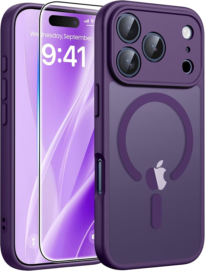 FNTCASE for iPhone 17 Pro Max Case: [Compatible with Magsafe] Translucent Matte Cases with [Full Camera Protection] [Screen Protector] Military Grade Shockproof Protective Phone Cover - Purple