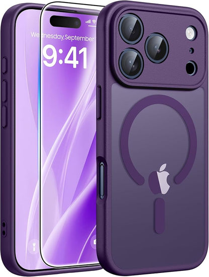 FNTCASE for iPhone 17 Pro Max Case: [Compatible with Magsafe] Translucent Matte Cases with [Full Camera Protection] [Screen Protector] Military Grade Shockproof Protective Phone Cover - Purple