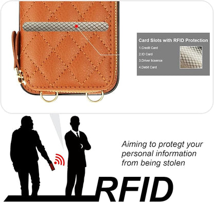 Bocasal Crossbody Wallet Case for iPhone 17e/16e, RFID Blocking PU Leather Zipper Handbag Purse Flip Cover, Kickstand Folio Case with Card Slots Holder Wrist Strap Lanyard 6.1 Inch 5G (Brown)