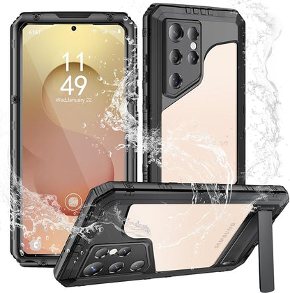 Mitywah Waterproof Case for Samsung Galaxy S25 Ultra, Heavy Duty Metal Kickstand Case, Shockproof Full Body Phone Case with Built-in Screen Protector for Samsung S25 Ultra Case Black